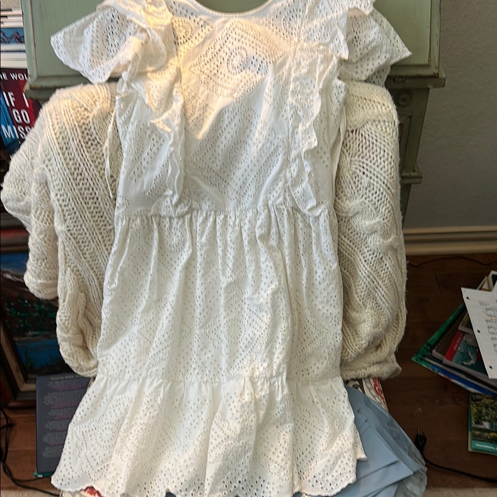 Elegant White Eyelet Ruffle dress